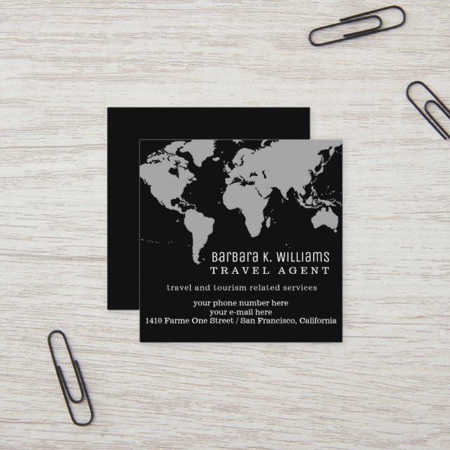 Carte du monde noir/blanc de l'agent de voyage (Devant/Arrière en situation)