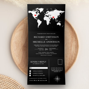 Carte du monde noir et blanc tout-en-un pour maria