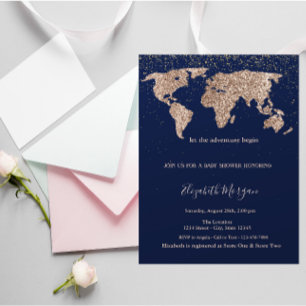 Carte du monde pailletée Confetti Bleu marine Baby