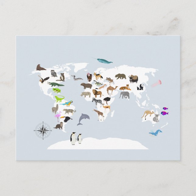 Carte du monde pour enfants Animaux (Devant)