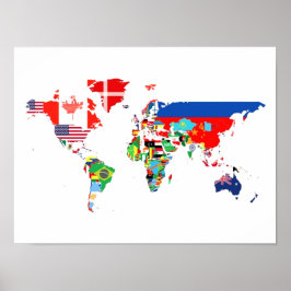 Carte du monde remplie par les drapeaux Poster
