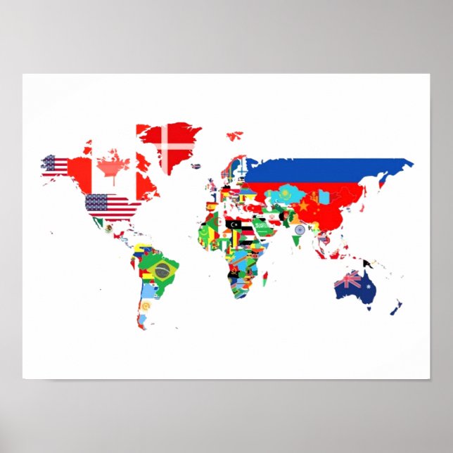 Carte du monde remplie par les drapeaux Poster (Devant)