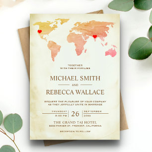 Carte du monde rustique vintage pour mariage avec 
