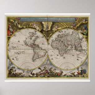Carte du monde vintage (1664) Poster