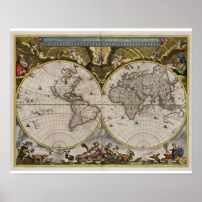 Carte du monde vintage (1664) Poster (Devant)