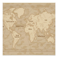 CARTE DU MONDE vintage AFFICHE D'ILLUSTRATION TRAD