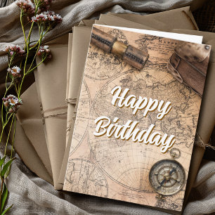 Carte du monde vintage anniversaire Boussole