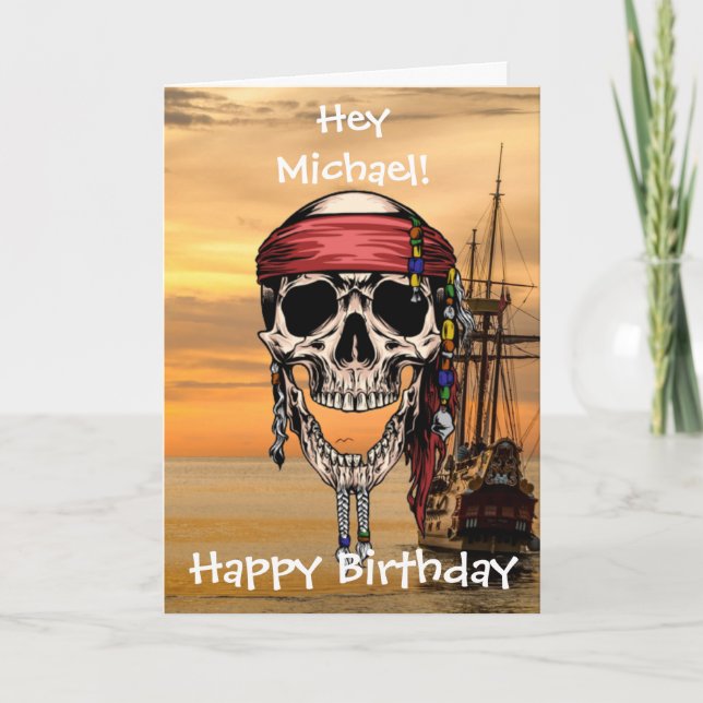 Carte du navire de pirate au crépuscule avec crâne (Devant)