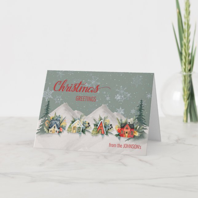 Carte Du nom personnalisé Village de Noël (Devant)