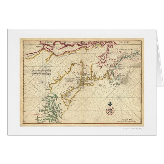 Carte du nord-est 1639 des Etats-Unis de côte (Devant horizontal)