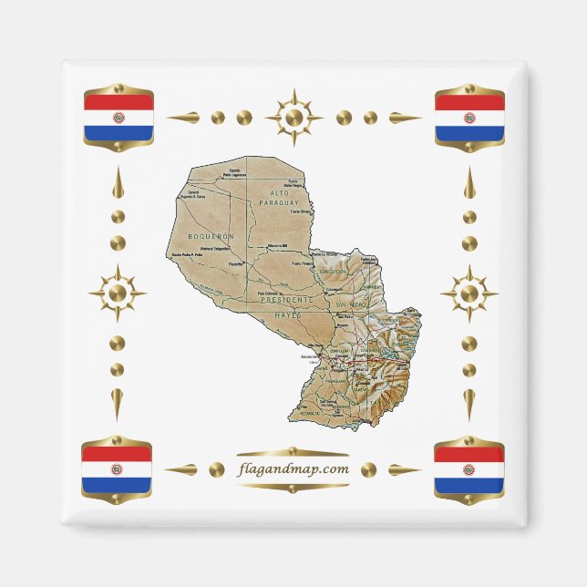 Carte du Paraguay + Magnet des drapeaux (Devant)