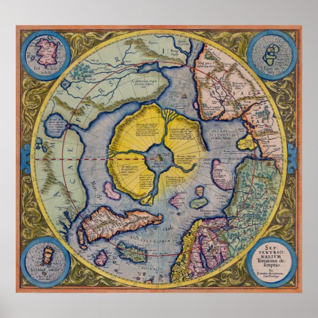 Carte du pôle Nord du 16e siècle Mercator - Poster (Devant)