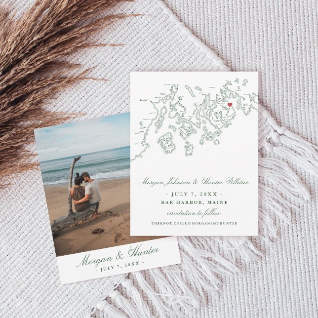 Carte du port de Bar Maine Hunter Green (Bar Harbor Maine Map Elegant Small Photo Save the Date in hunter green from Penobscot Bay Shop)