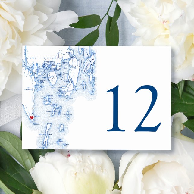 Carte du port de Southport Boothbay Elegant Mariag (Southport Maine Map table number for an elegant Newagen Seaside Inn wedding by Coastal Map Designs)