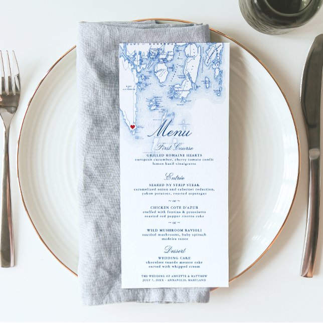 Carte du port de Southport Boothbay Script de mari (These Navy Blue Southport Maine wedding menus are perfect for your destination wedding to Boothbay)