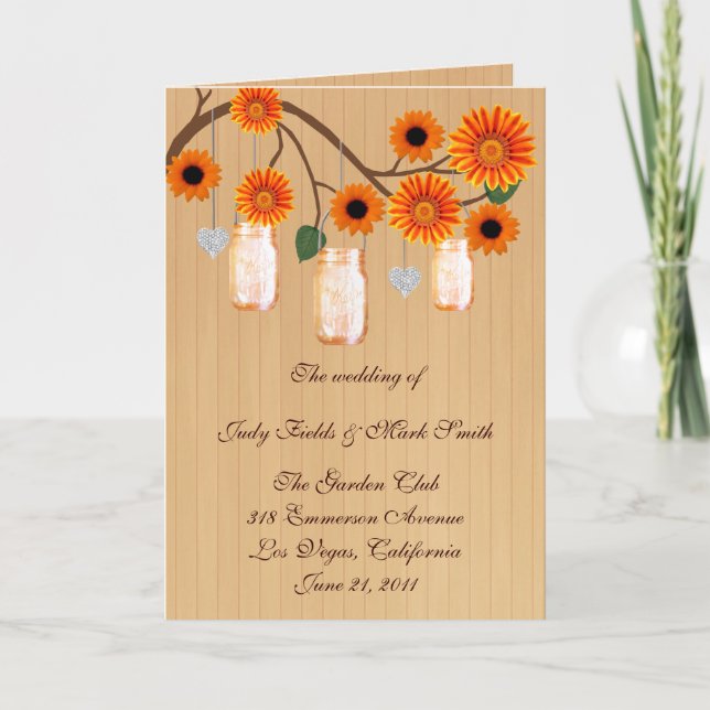 Carte du programme Country Rustic Orange Mason Jar (Devant)