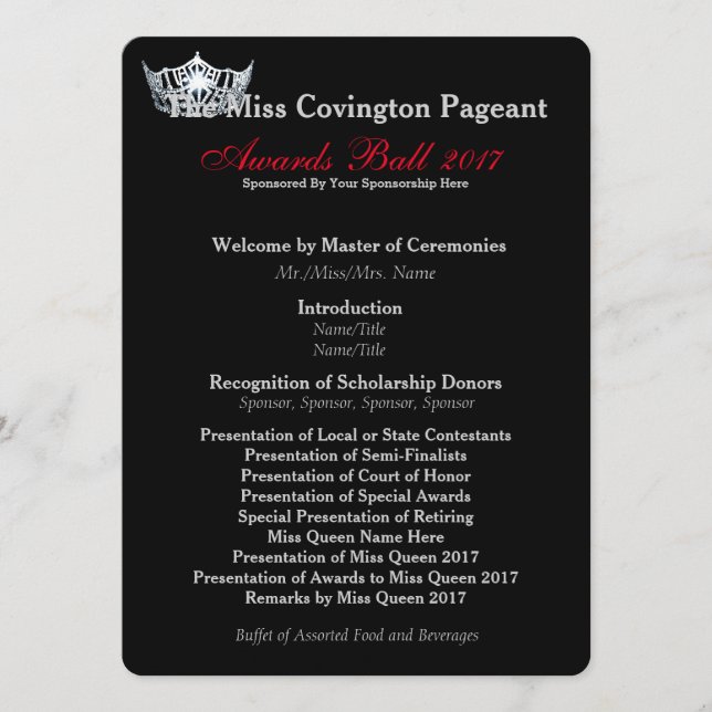 Carte du programme de bal Miss America Silver Crow (Devant)