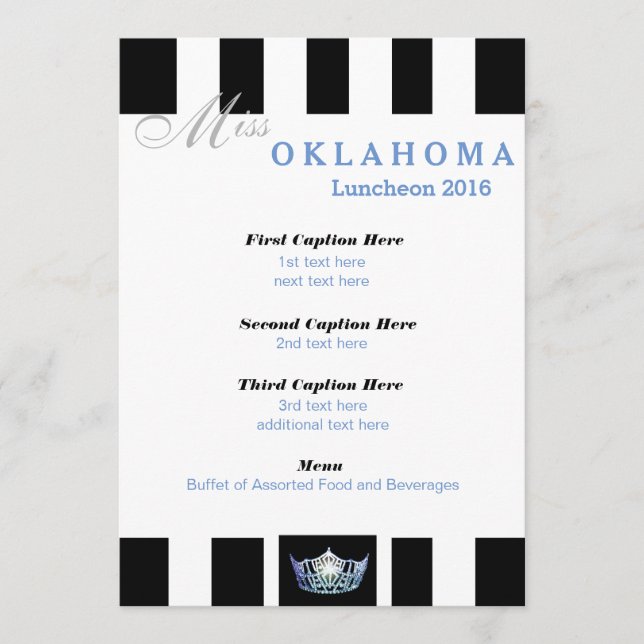 Carte du programme de déjeuner Miss America Black  (Devant)