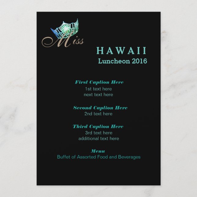 Carte du programme de déjeuner Miss America Black  (Devant)