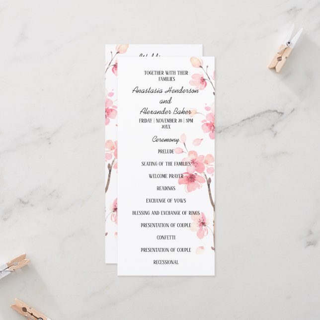 Carte du programme de mariage. (Devant/Arrière en situation)