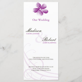 Carte du programme de mariage à l'aquarelle violet