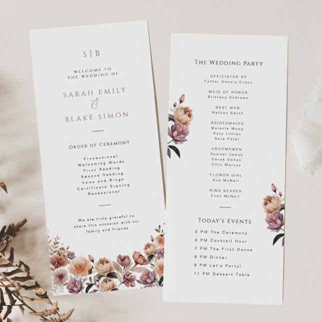 Carte du programme de mariage Boho Purple Floral G (Créateur téléchargé)
