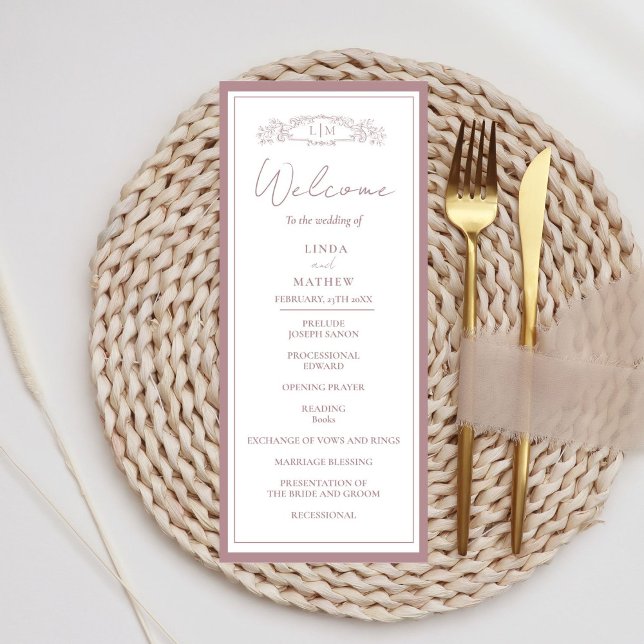 Carte du programme de mariage chic Rose Botanical  (Créateur téléchargé)