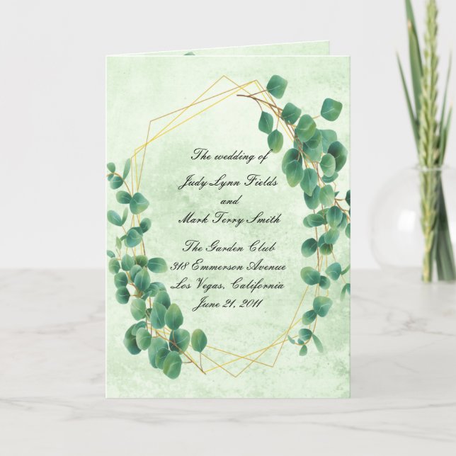 Carte du programme de mariage Feuille Eucalyptus g (Devant)