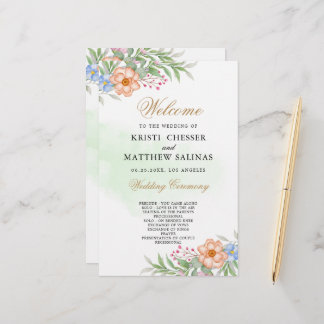 Carte du programme de mariage floral rose Eucalypt