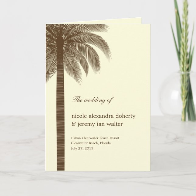 Carte du programme de mariage Palm Beach - Brown (Devant)
