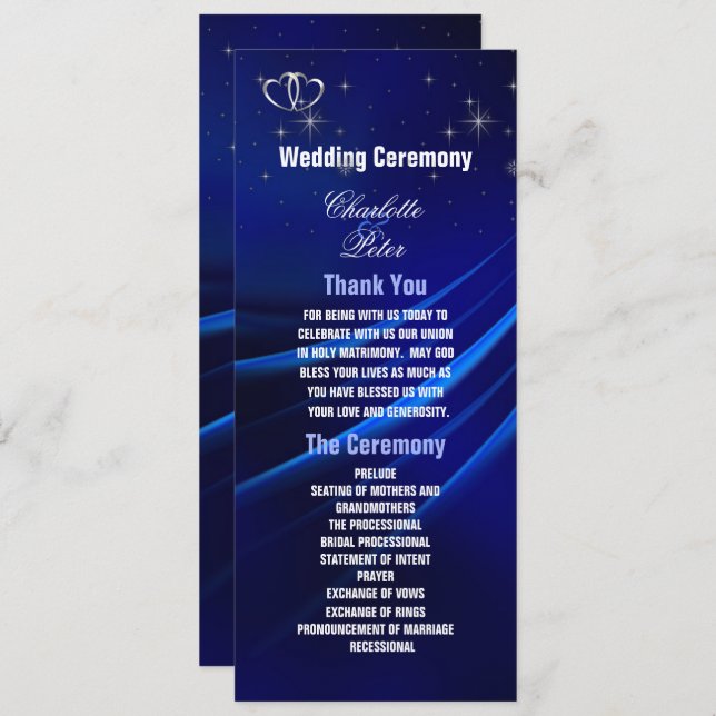 Carte du programme de mariage Royal Blue Diamonds/ (Devant / Derrière)