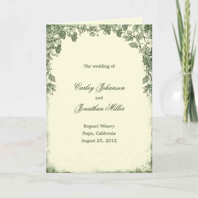 Carte du programme de mariage rustique Vignoble -  (Devant)