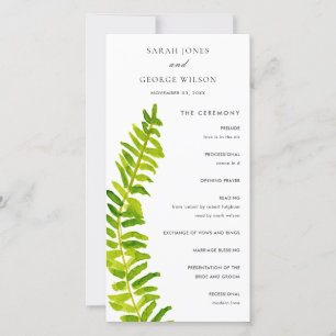 Carte du programme de mariage Vibrant Green Fern F