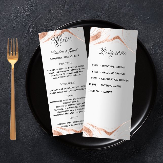 Carte du programme du dîner mariage rose en argent (Créateur téléchargé)