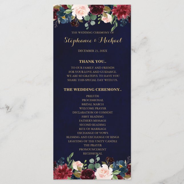 Carte du programme Floral Rustic Boho de la Marine (Devant)