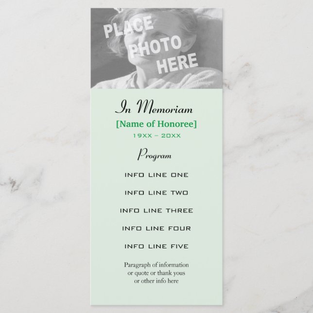 Carte du programme photo du service commémoratif (Devant)