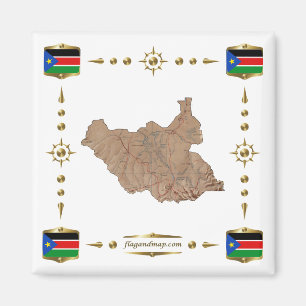 Carte du Sud-Soudan + Magnet des drapeaux