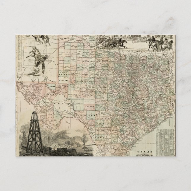 Carte du Texas aux frontières du comté (Devant)