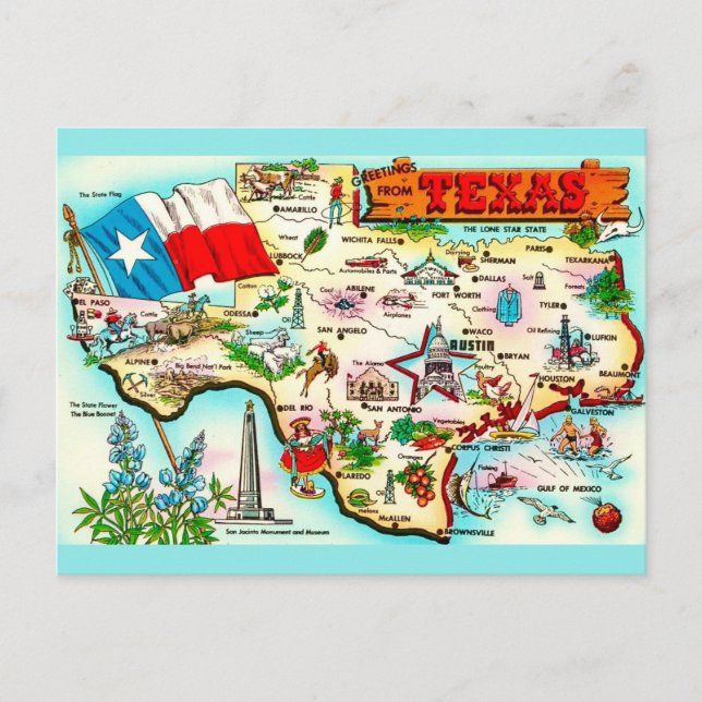 Carte du Texas - Carte postale de voeux (Devant)