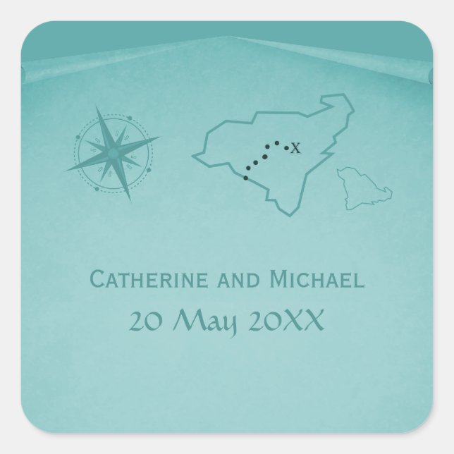 Carte du trésor Stickers de mariage, Turquoise (Devant)