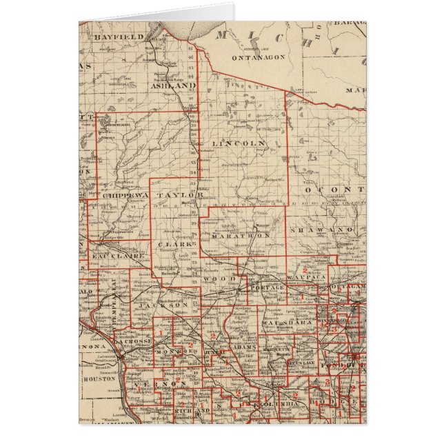 Carte du Wisconsin, montrant les districts de rass (Devant)