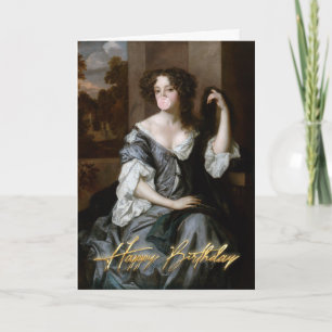 Carte Duchesse soufflant un bubble gum rose Joyeux Anniv