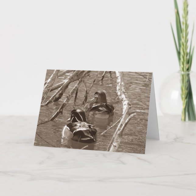 Carte Duck de bois Drake et Hen à Sepia (Devant)