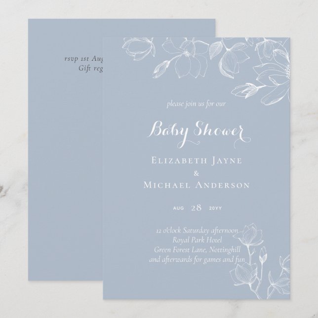 Carte Dusty Baby shower de Magnolias Blancs (Devant / Derrière)