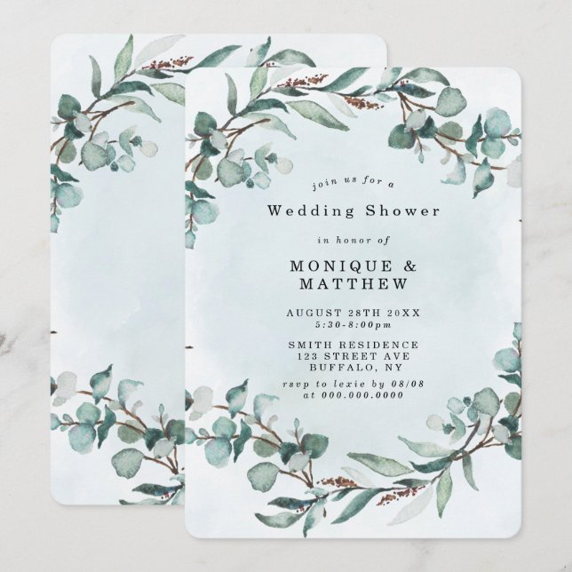 Carte Dusty Blue Eucalyptus Wedding shower de verdure (Devant / Derrière)