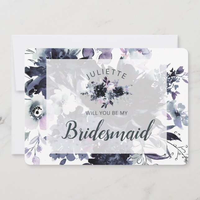 Carte Dusty Blue Floral Be My Bridesmaid Proposition Car (Devant)