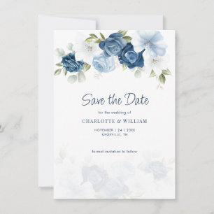 Carte Dusty Blue Floral Enregistrer La Date Annonce