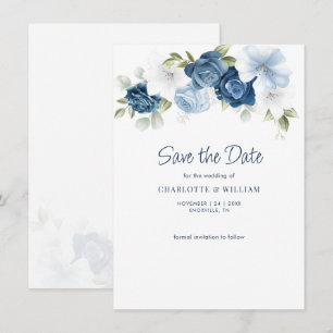 Carte Dusty Blue Floral Enregistrer La Date Annonce