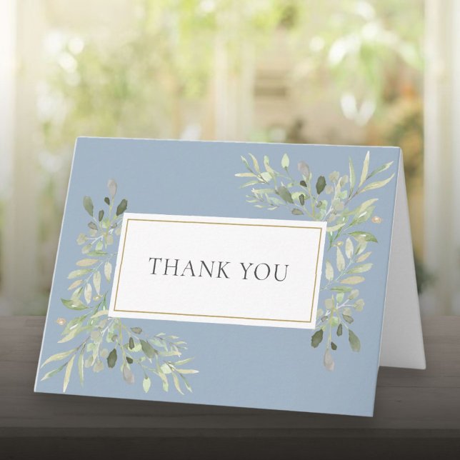 Carte Dusty Blue Greenery Mariage Merci (Dusty Blue Greenery Wedding Thank You Card)