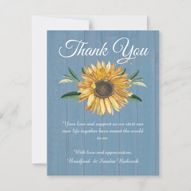 Carte Dusty Blue Mariage de tournesol en bois (Devant)
